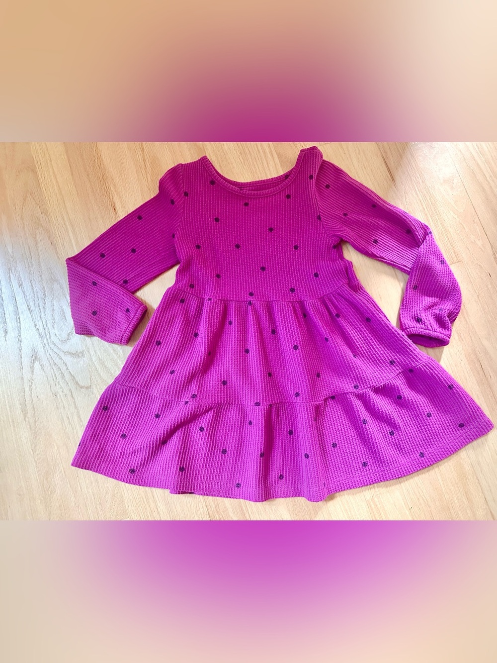 Cat & Jack cozy Fuchsia Long-Sleeve waffle Tiered Dress Sz xs 4/5